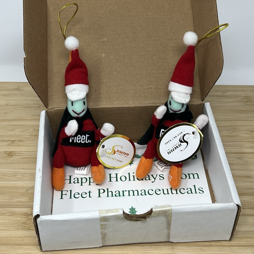 Fleet Enema Plush 2003 5" EneMAN Christmas Ornament‎ Set Of 2  New Vintage Red
